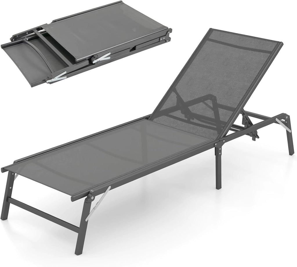 Lettino da giardino pieghevole con schienale regolabile in 5 posizioni, sedia a sdraio portatile, per terrazza, giardino e balcone, portata fino a 150 kg