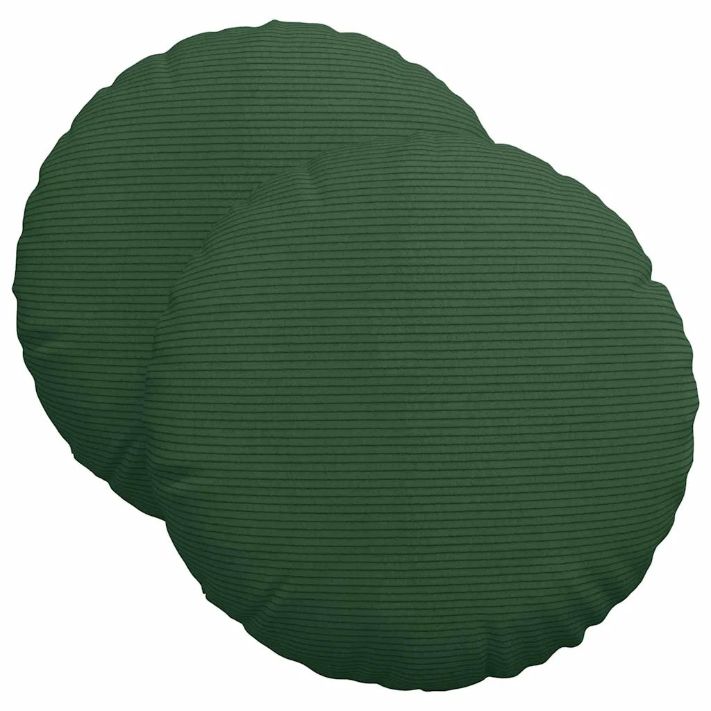 Cuscini per Seduta 2 pcs Verde Scuro Ø 40 cm Tessuto in Cords
