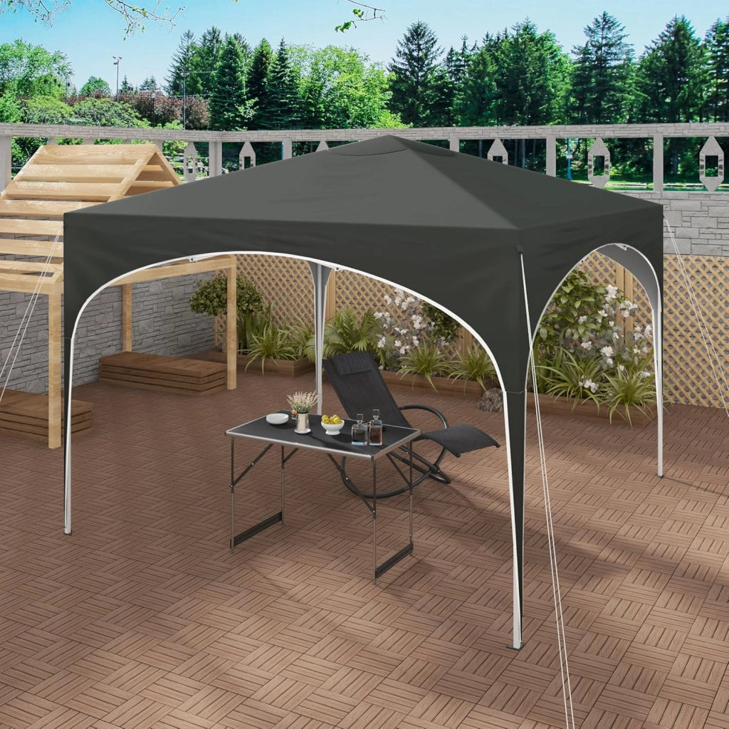 Gazebo da Giardino Richiudibile 3x3m Gazebo Esterno in Ferro Regolabile in Altezza Tendone con Soffitto Semicircolare Pieghevole Protezione Solare, Tende per eventi Facile da Montare Grigio