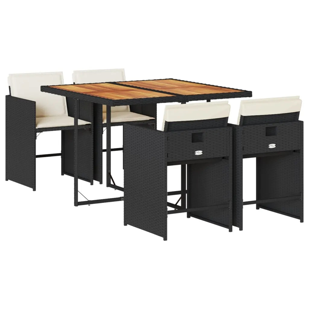 Set da Pranzo da Giardino 5 pz | Set Salotto da Giardino Nero con Cuscini in Polyrattan