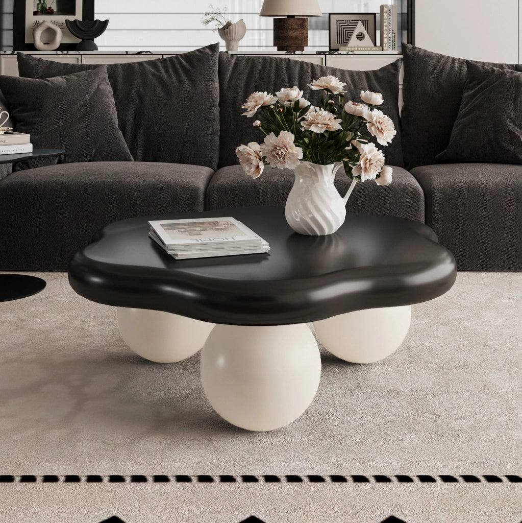 Tavolino da caffè ?80 x H35 cm design a nuvola; MDF; nero e bianco