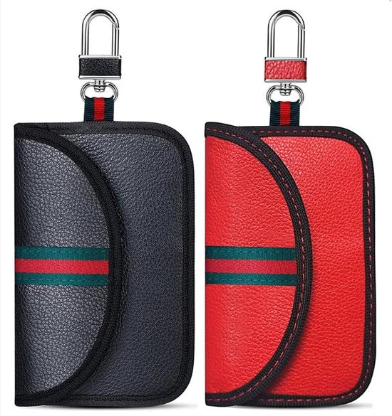 Set da chiavi (2-pack), tas di blocco segnale RFID in pelle vera, accesso senza chiave per sicurezza dell'auto, protezione contro la furto, accesso a distanza, protezione per dispositivi intelligenti di apertura, nero + rosso