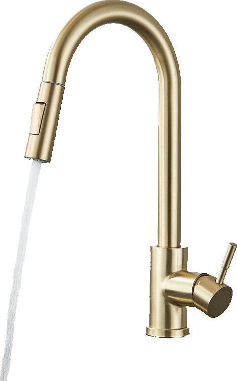 JANA | Rubinetto da cucina estraibile Premium in acciaio inox spazzolato oro | Rubinetto gastro alta pressione ruotabile a 360° 2 attacchi