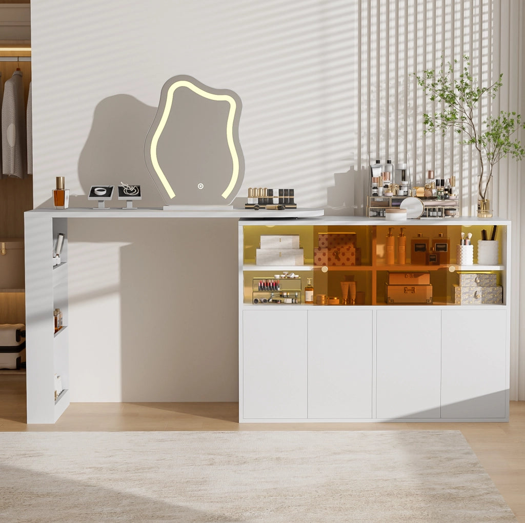 Tavolo da trucco girevole con specchio LED e ampio spazio