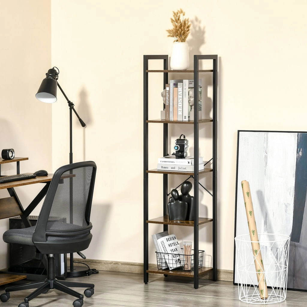 LIBRERIA STILE INDUSTRIALE A 5 SCAFFALI 40X30X154CM MARRONE