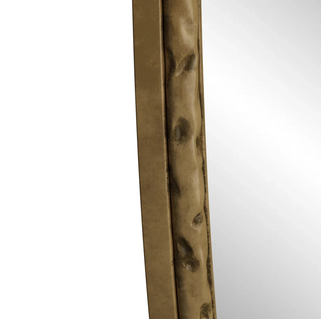 Specchio ovale da parete in vetro con cornice in ferro e supporto MDF; oro