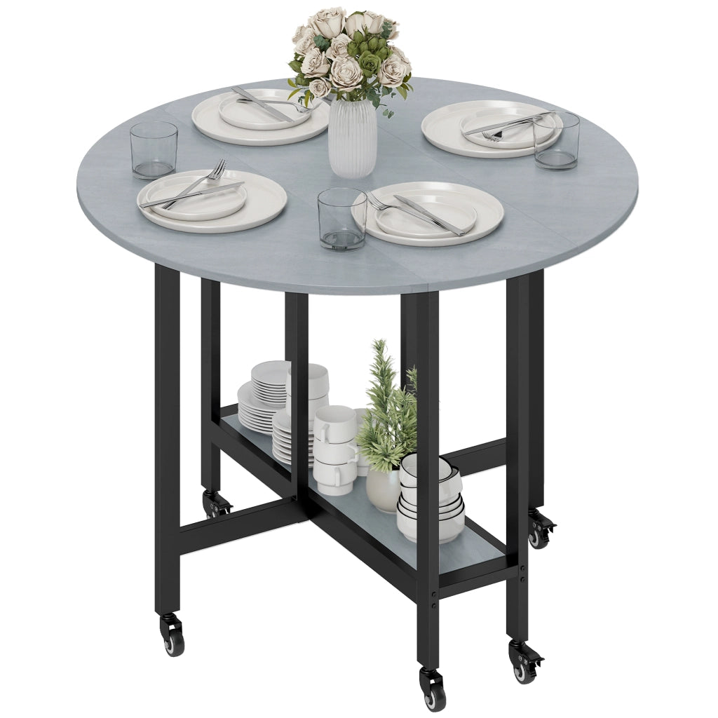 Tavolo Pieghevole con Ruote e Ripiano ¨C Zephmum ¨C Grigio Cemento 120x60x75