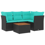 Set Divani da Giardino 5 pz | Set Salotto da Giardino con Cuscini Nero in Polyrattan