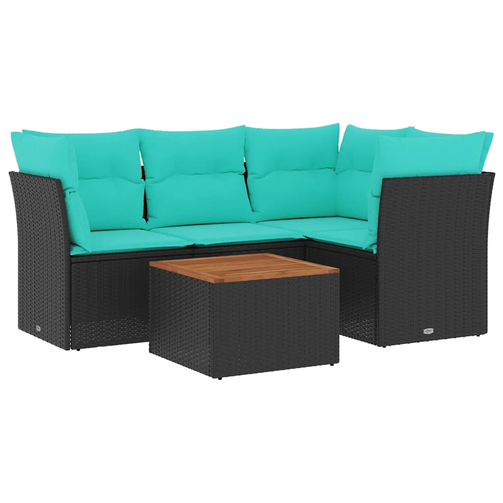 Set Divani da Giardino 5 pz | Set Salotto da Giardino con Cuscini Nero in Polyrattan