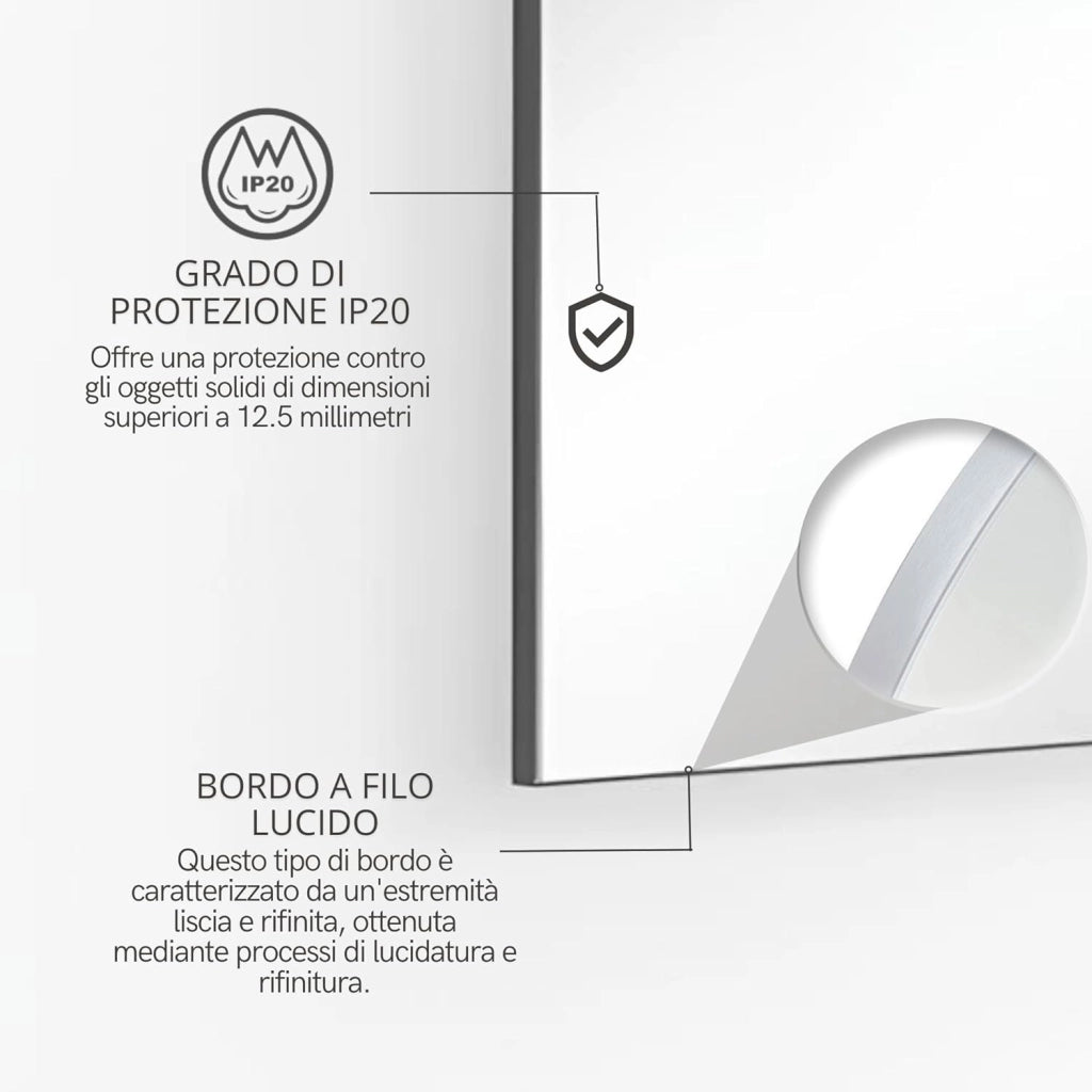 Specchio Bagno LED ATENA 120x60 cm, Specchiera bagno Grande Retroilluminato 4000K, Design Moderno, da parete Senza cornice