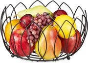 Fruitschiale in metallo, a forma di filo, H x Ø: 13 x 27 cm, spazio di conservazione e decorazione, design fruttiera, panettiera, nera