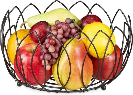 Fruitschiale in metallo, a forma di filo, H x Ø: 13 x 27 cm, spazio di conservazione e decorazione, design fruttiera, panettiera, nera