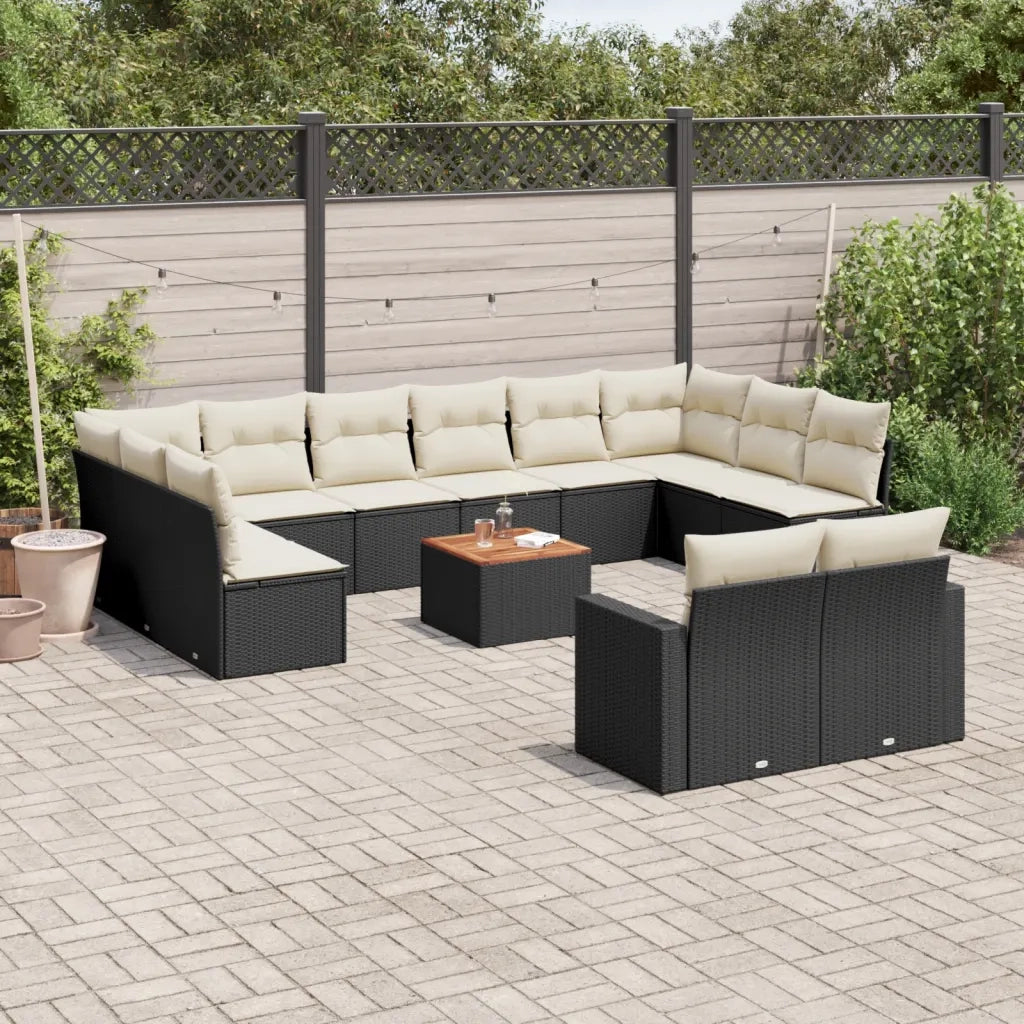 Set Divani da Giardino 13pz con Cuscini Nero in Polyrattan 3224355