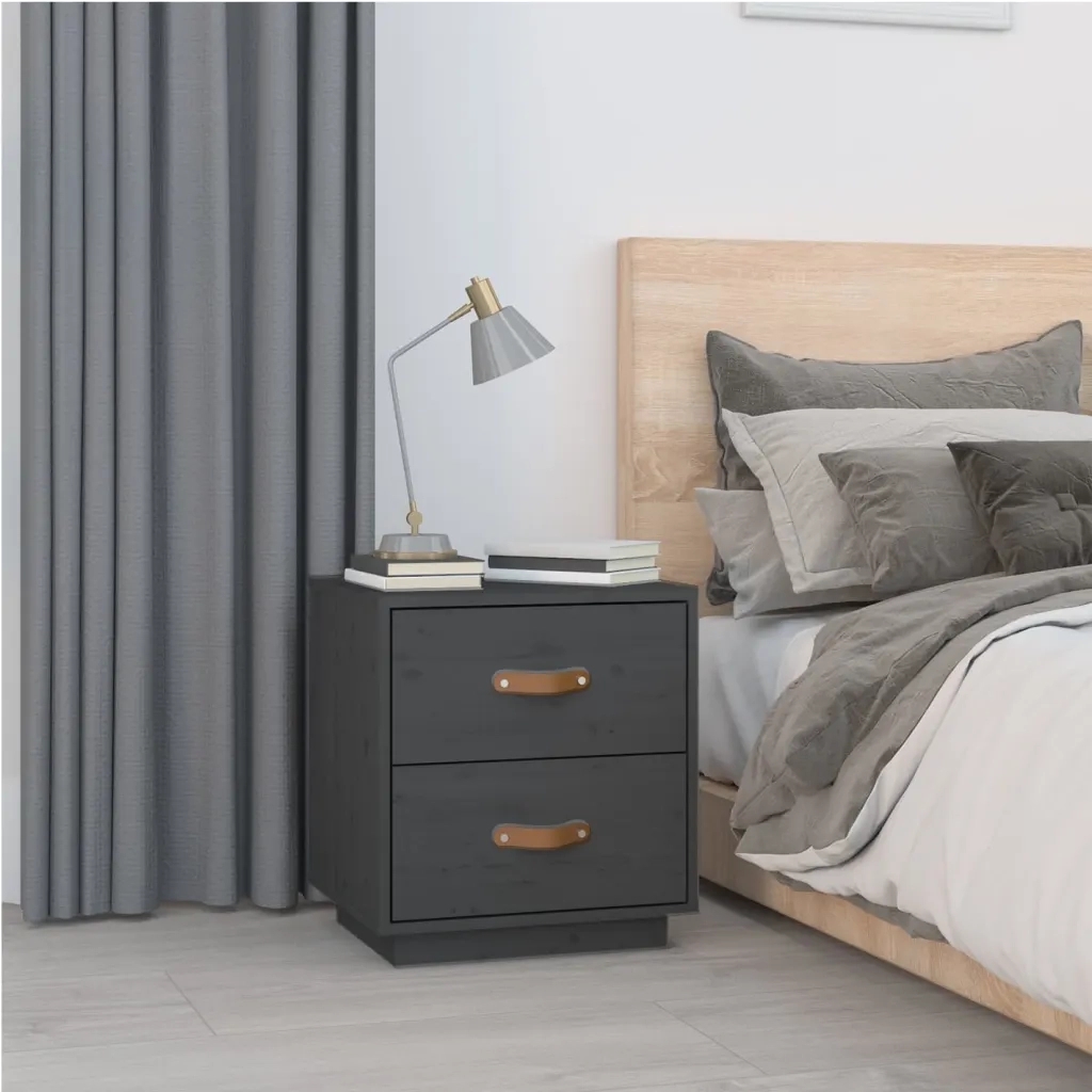 Comodini Grigi 2 pz-Set di 2 Tavolino da notte 40x34x45 cm in Legno Massello di Pino 310406