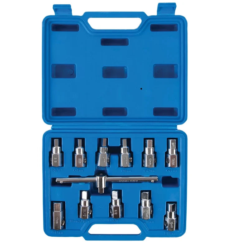 Set universale di chiavi per tappi di scarico in acciaio Silverline 12 pz