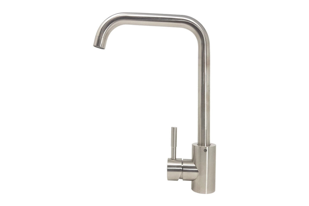 Rubinetto miscelatore per cucina in acciaio inox satinato con canna girevole