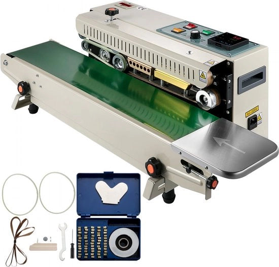 Macchina di Sigillatura Orizzontale FR900K Automatica Macchina per Sigillare Instaurabile Temperatura 0-400 °C Macchina di Chiusura Cintura Continua Sacchetto