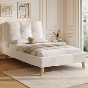 Letto Singolo Imbottito con Testiera e Rete a Doghe ¨C MINIMAL ¨C Velluto Beige 90x200