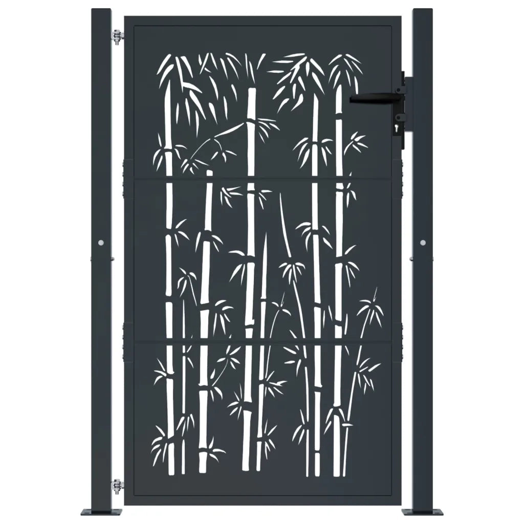 Cancello da giardino antracite 100x125 cm acciaio design bambù 153180