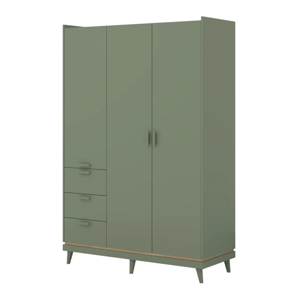 Armadio NOKI – 3 porte verde e legno – Stile scandinavo