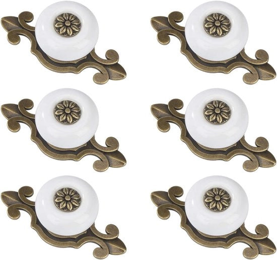 Knob Vintage per Mobili con Viti a Lame per Cucina - Set da 6 pezzi Rame e Bianco