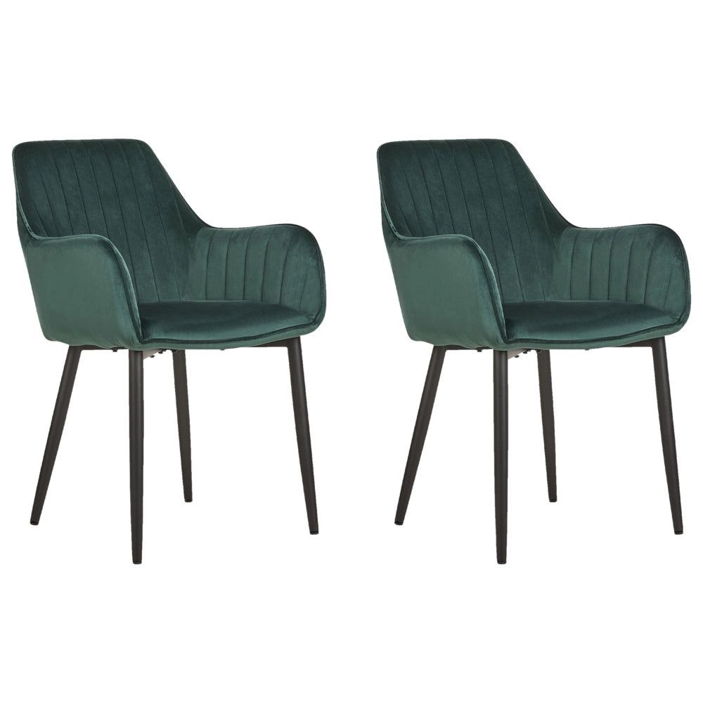 Set di 2 sedie da pranzo Braccioli in velluto verde scuro Gambe in metallo Nero Retro Glam