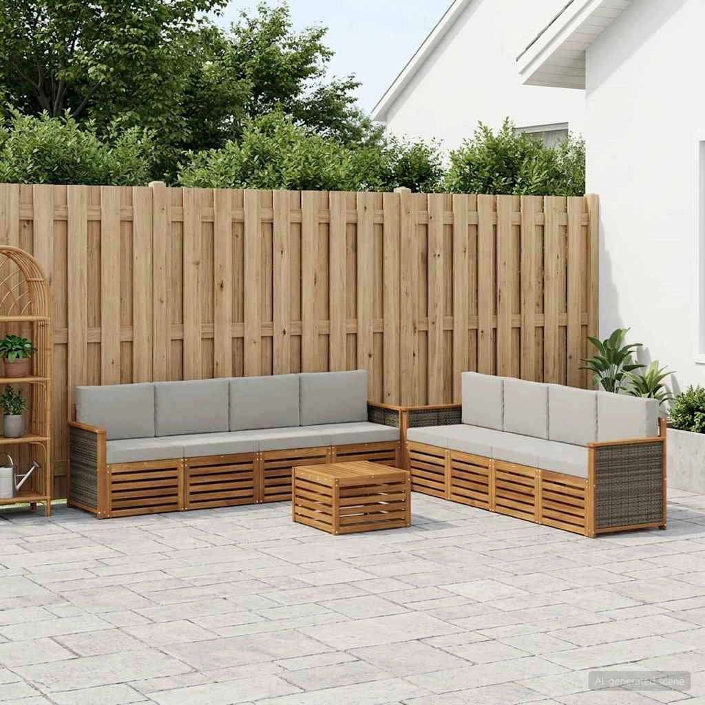 Set di divani da esterno 9 pz Naturale e Grigio Chiaro 3384167