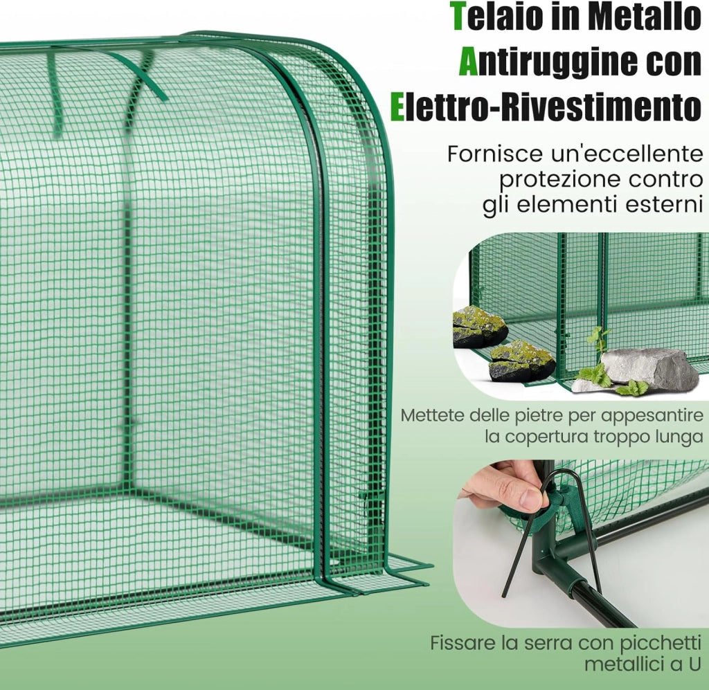 Mini Serra 118 x 55 x 60 cm, Serra con Copertura Impermeabile e Protettiva dal Sole in PE, Struttura Metallica Resistente alla Ruggine e Porta con Cerniera Arrotolabile (Verde)