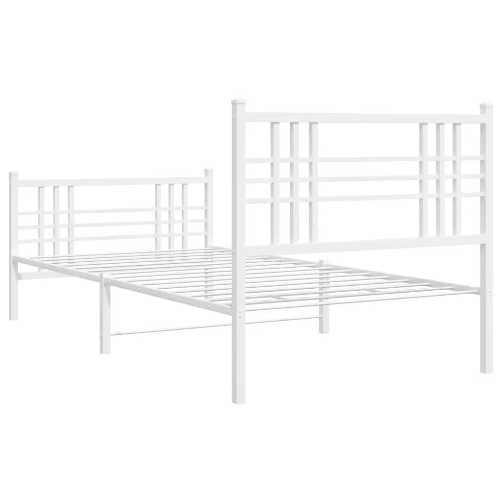 Letto singolo | Letto per adulti | Giroletto con Testiera e Pediera Metallo Bianco 90x190 cm