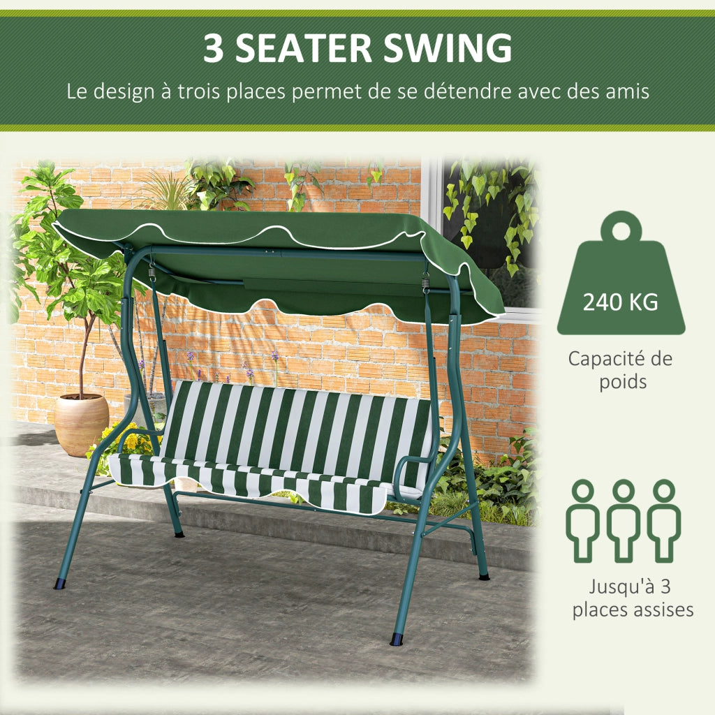 Balancelle Giardino Divano Esterno 3 Posti ¨C zephmum ¨C Grigio Verde Tessuto 200x150x110