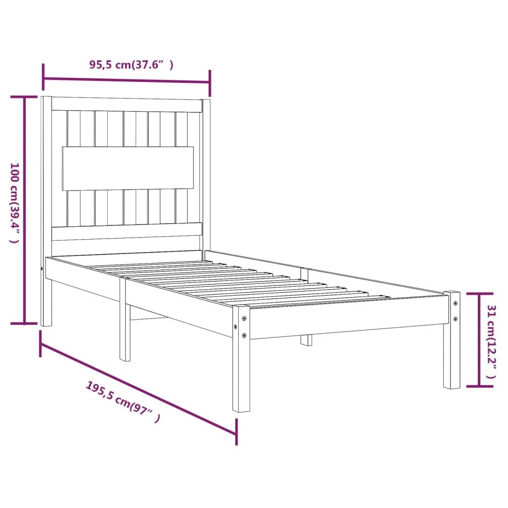 Giroletto-Struttura Letto Bianco in Legno Massello di Pino 90x190 cm Single 286679