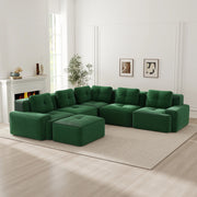 Divano angolare modulare in corduroy verde