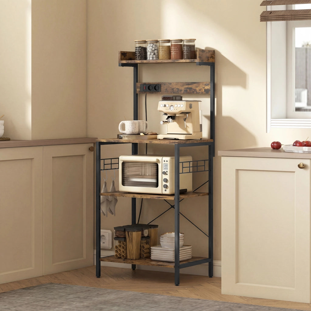 Scaffale Cucina con Prese Elettriche ¨C Xylo ¨C Legno Marrone Rustico 60x42x137 cm