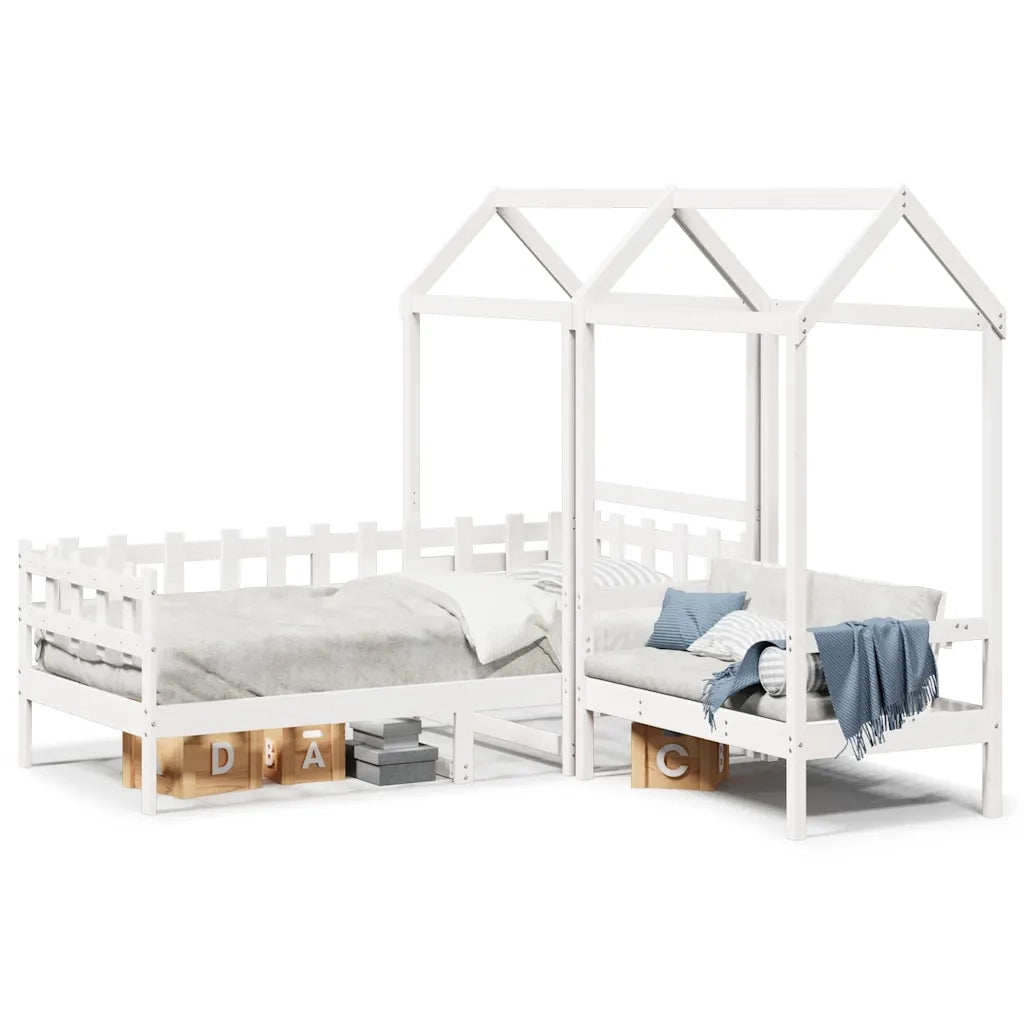 Set Dormeuse e Panca con Tetto Bianco 80x200cm Massello Pino