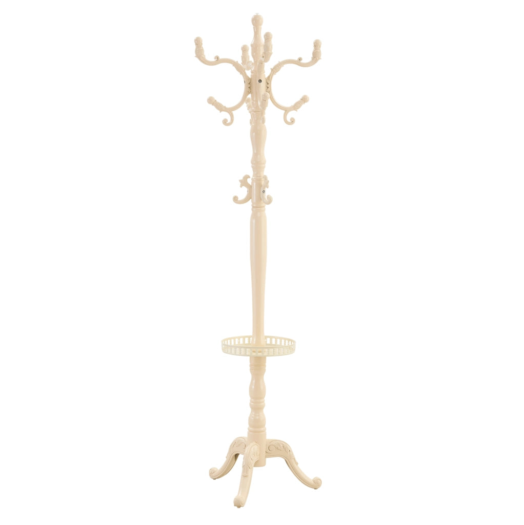 Appendiabiti in legno massello crema con base stabile e ganci multipli, altezza 195 cm