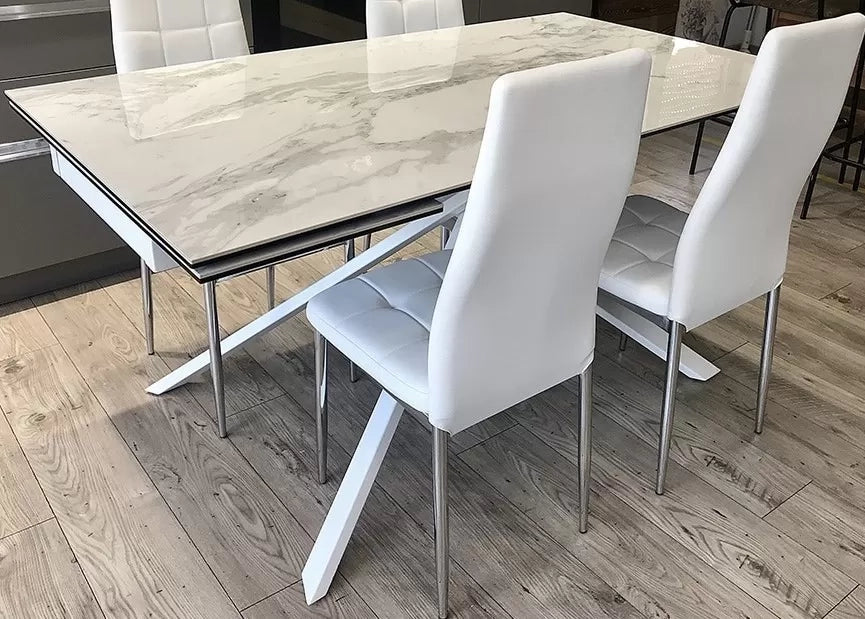 Tavolo big table piano vetro ceramica effetto marmo bianco misura l.160 p.90 h.76(aperto 240 cm)