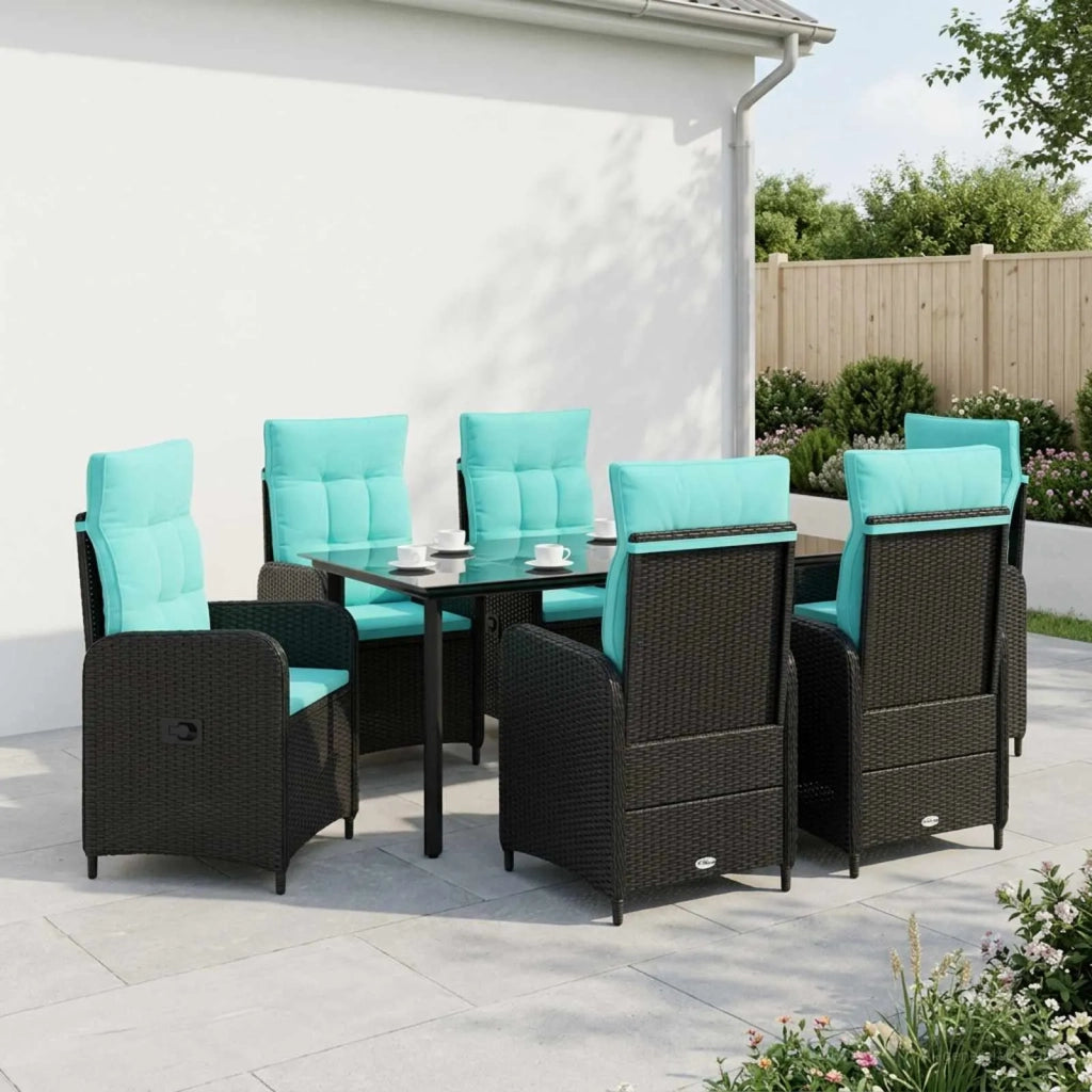 Set da Pranzo per Giardino 7 pz Nero e Turchese 3422489