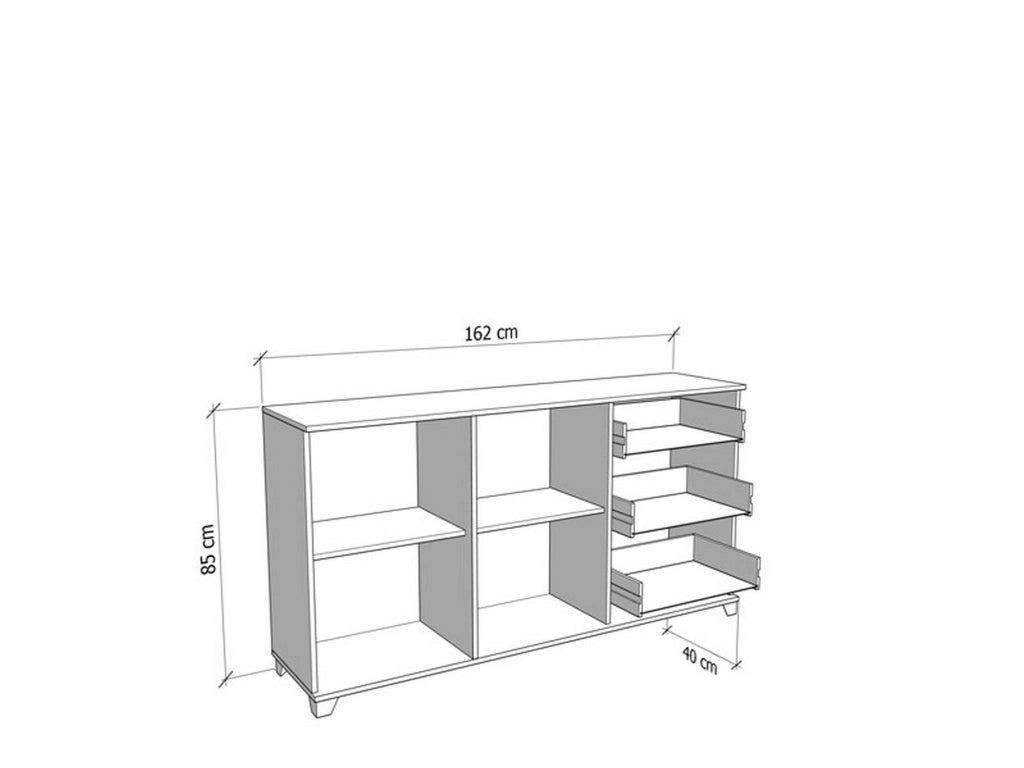 Madia Ete, Credenza 3 Cassetti, 162x40x85h cm Bianco