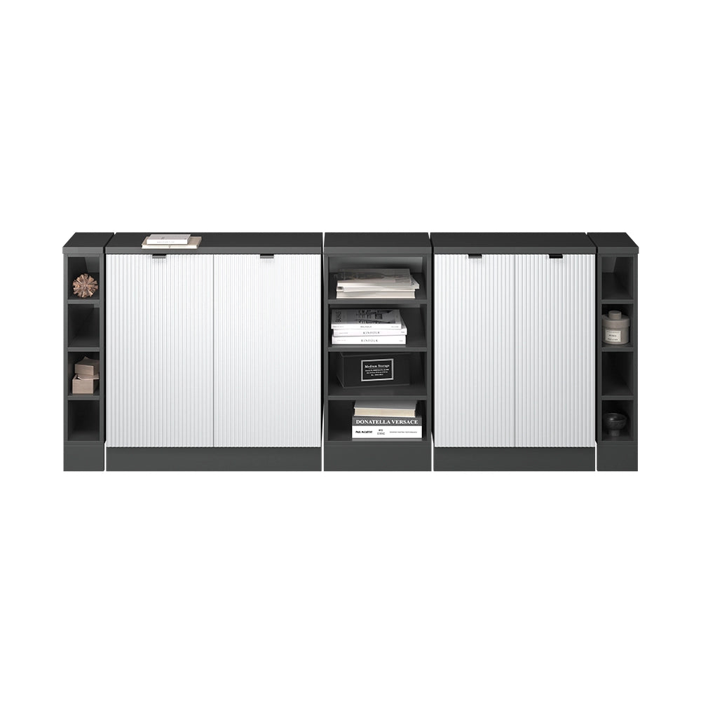 Set di mobili sottotetto Rion Ondulazione bianca/Antracite 210 cm Set di 5 carcasse armadio profondità 60 cm Vicco