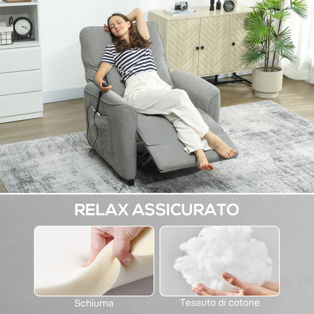 Poltrona Reclinabile con Riscaldamento, 8 Punti Massaggio e 5 Modalit¨¤, Tessuto Ciniglia, Grigio Carbone