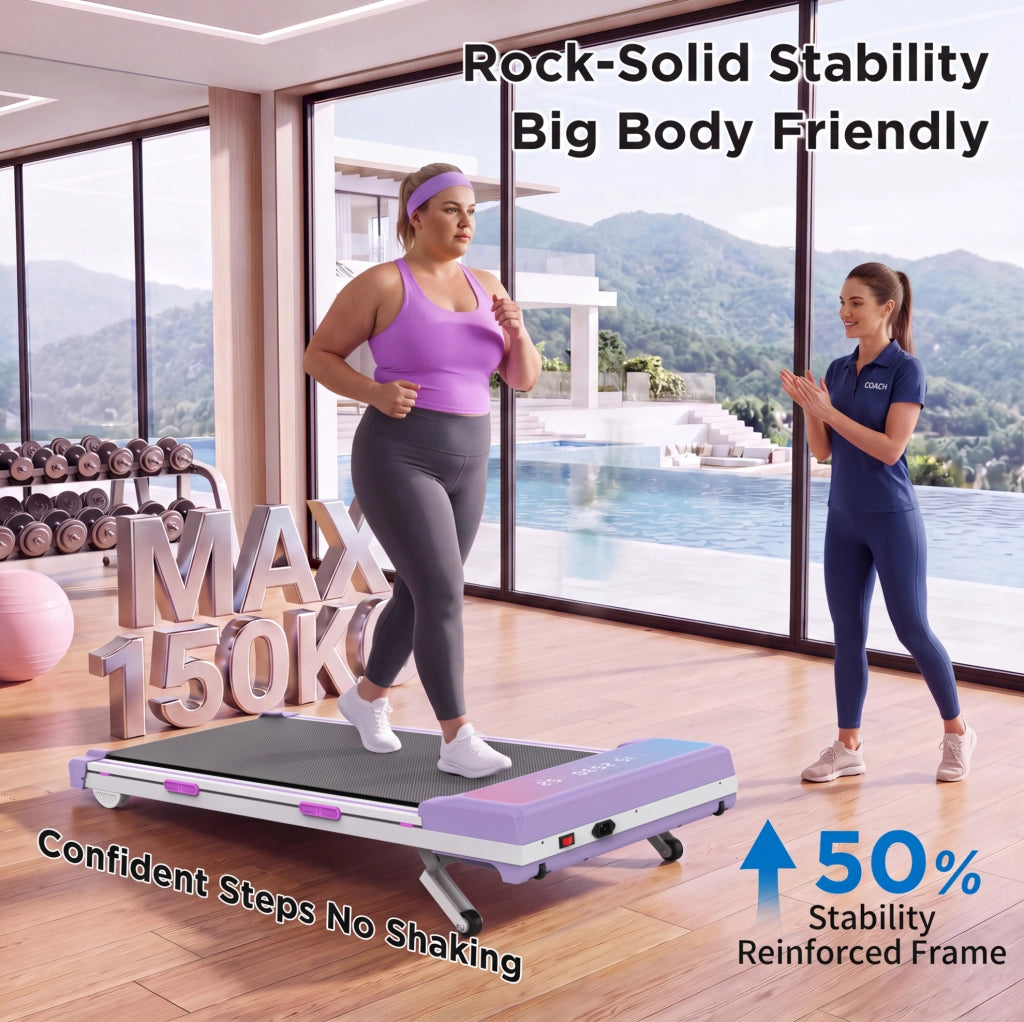 Tapis roulant ULEVR 3,5 HP 1-8 km/h, inclinazione automatica 15%, 12 programmi, Bluetooth, viola