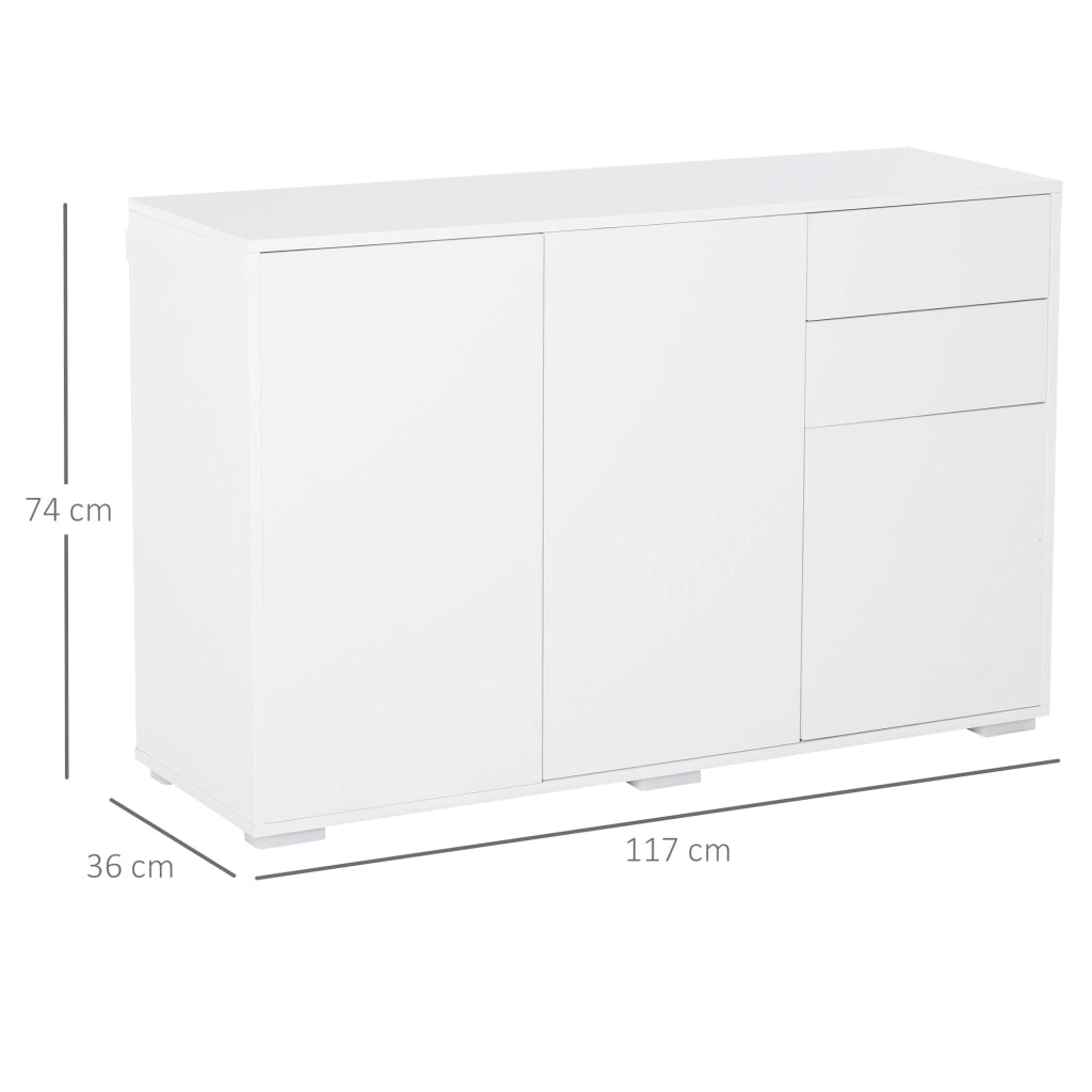 Mobiletto Multiuso con Cassetti e Armadietti in Legno Bianco ¨C Zephmum ¨C 117x36x74 cm