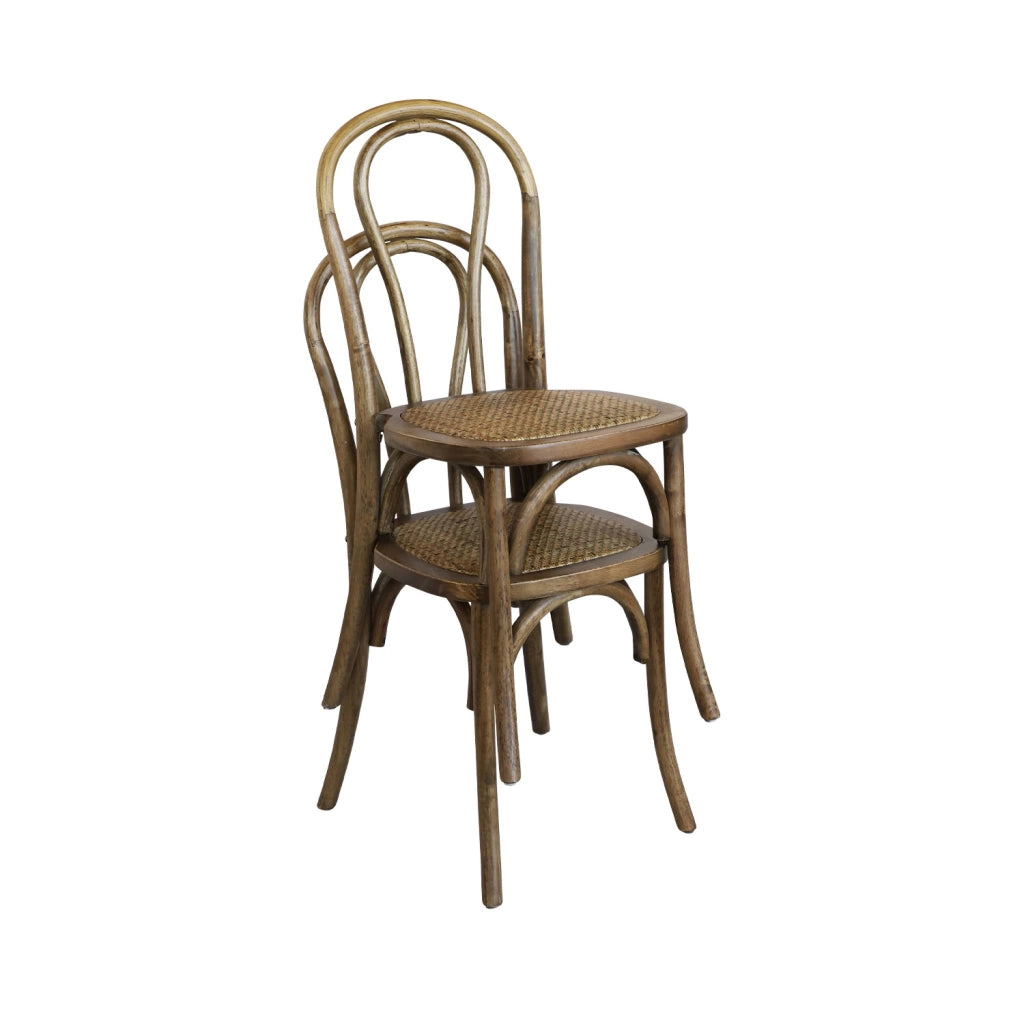 Set di 4 sedie vintage in legno e rattan, marrone