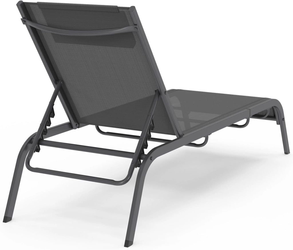 Set di 2 lettini da Giardino reclinabili Bora con tavolino Regolabile in Acciaio Grigio Antracite e Tessuto Grigio