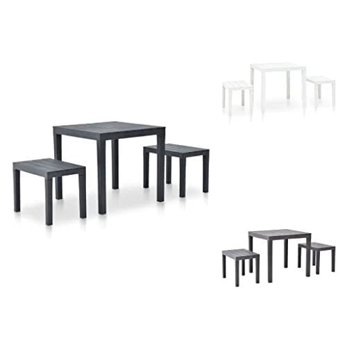 Progarden 8009271090743 Papua Set da Giardino con Tavolo e 2 Panche in Polipropilene Resistente agli Agenti Atmosferici e ai Raghi UV colore Bianco