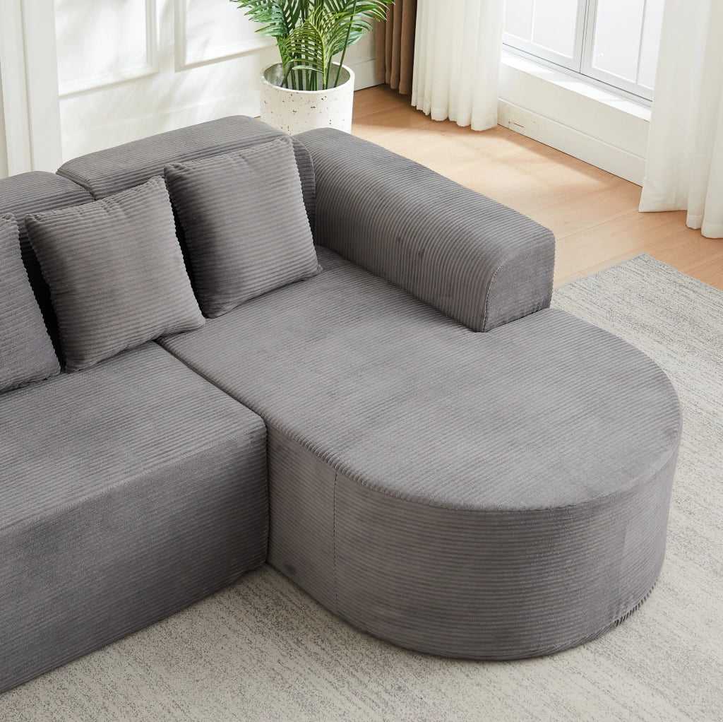 DIVANO Angolare a L 220x155 cm Velluto a coste Grigio