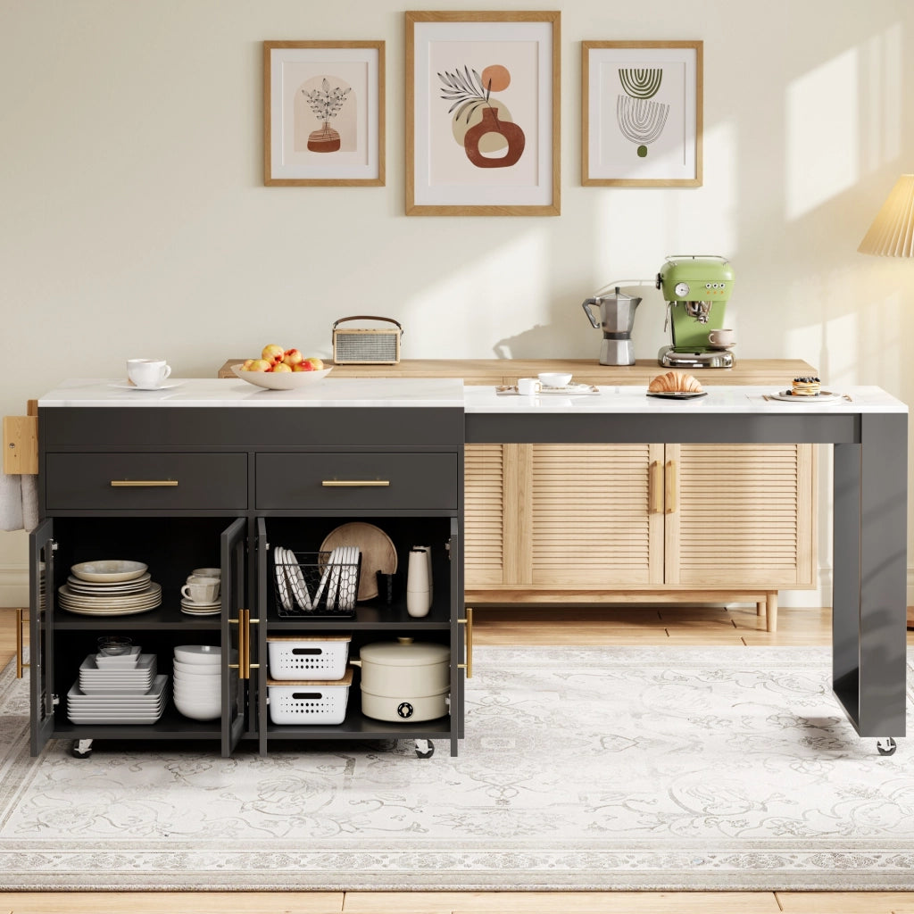 ISOLA CUCINA Estensibile 132,5-217 x 50 x 93 cm MDF Nero