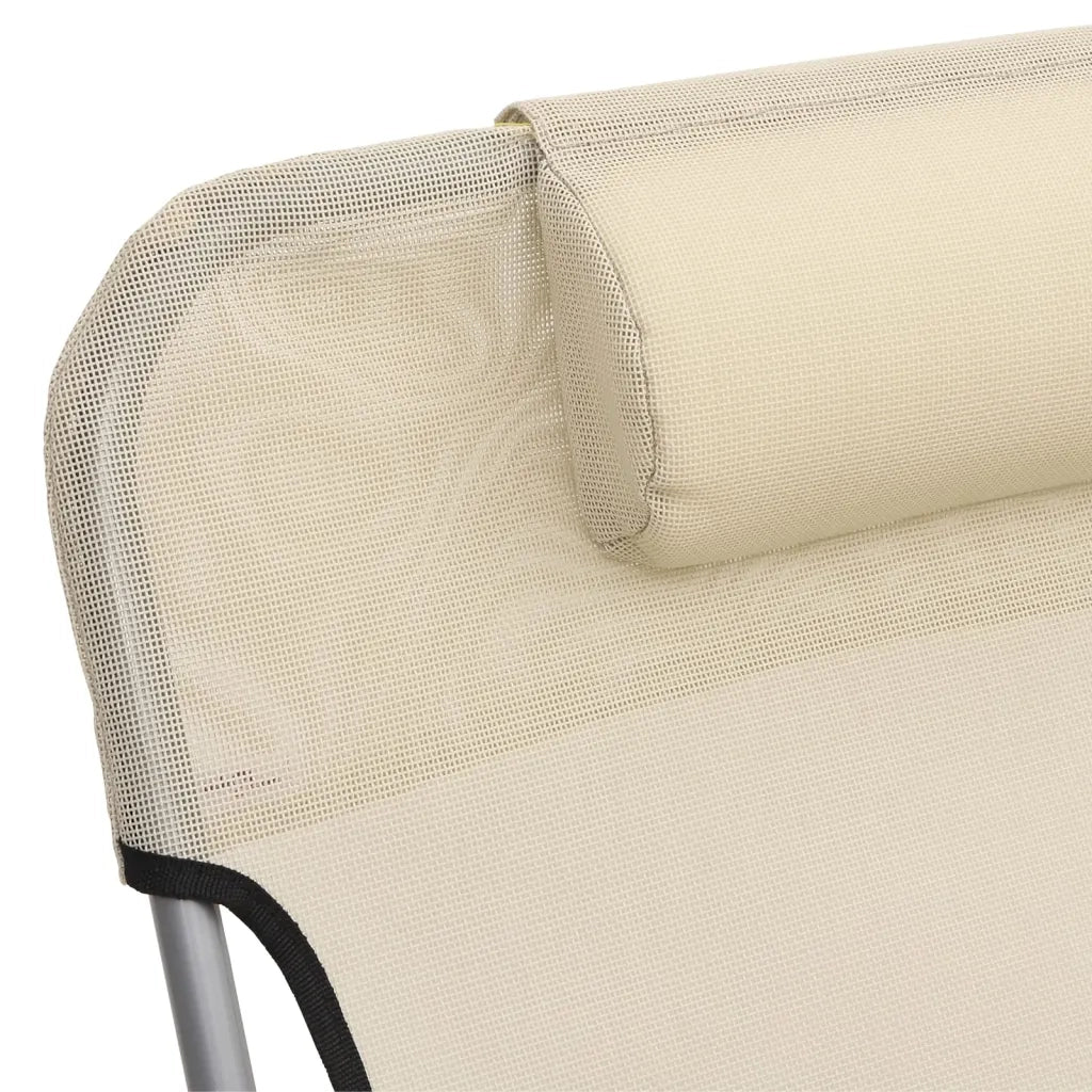 Lettini Prendisole 2 pz | Sdraio da giardino | Lettino da sole Crema in Textilene e Acciaio