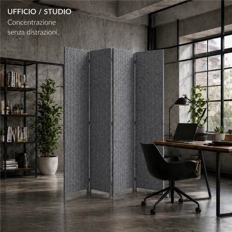 SEPARE' CON QUATTRO PANNELLI IN PLASTICA GRIGIO CON STRUTTURA IN LEGNO MISURE: 180X180CM