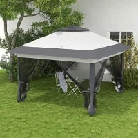 Gazebo Pieghevole 3.6x3.6m con Prese d'Aria e Zanzariere, in Acciaio e Tessuto Oxford, Grigio